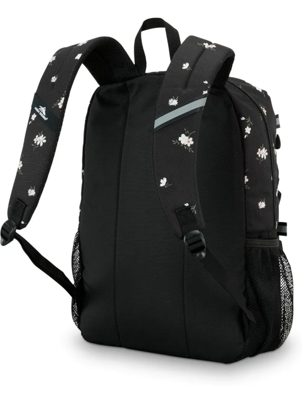 Floral Black Laptop Backpack for Travel & Work, 360° Reflectivity, Water Bottle